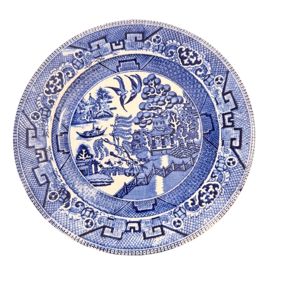Bakewell Bros Hanley England Blue Willow Transferware Plate 8 Inch Vintage